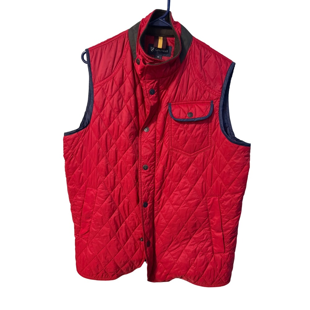 Cremieux Quilted Vest Mens Medium Red Navy Blue Preppy Snap